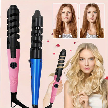 Automatic Spiral Curling Iron Ceramic Anti-Tangle – Professional Auto Curler Easy Operate Hair Styling Tool with Comb & 2 Hair Clips – Blue, Pink