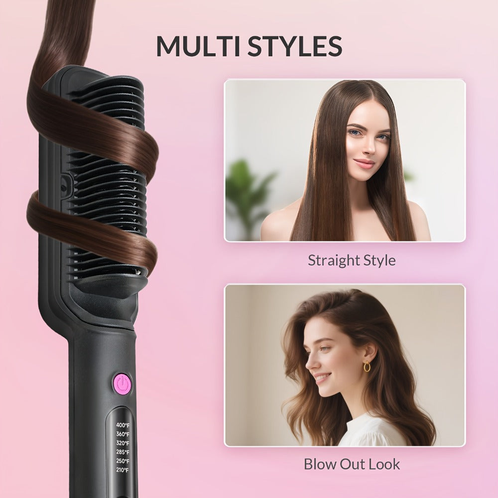 Hair Straightener Brush with Six Temperature Settings, Ionic Hair Straightening Brush Flat Iron for Women, Anti-Scald Straightening Comb Fast for Home Salon, Precise Temperature Control And Heats Up Fast, Christmas, Santa, Happy Holidays