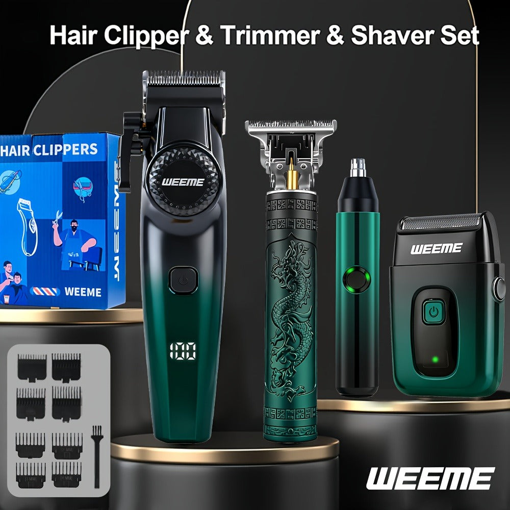 [Ideal Gift] 1/2/4Pcs Advanced Gradient Green Design Electric Grooming Kit: A Hair Clipper, Electric Shaver, Beard Trimmer, And Ear And Nose Hair Trimmer, Ideal Gift For Your Husband, Boyfriend, Father Day Gift. Just This One Set Is Enough To Get Handsome