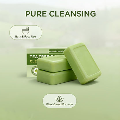 Tea Tree Soap 3 Pack Handmade Plant Essence Bar Soap - Deep Cleansing Antibacterial Pore Purifying Natural Fragrance Face Body Wash Soap for All Skin Types