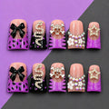 10pcs, Spring And Winter Nails Colors 2026, Handmade Short Duckbill Acrylic Nails With Black Leopard Print, Zebra Print, Bowknot, Snake, Skull And Rhinestone, Suitable For Women And, Party/daily Wear, Including Tools