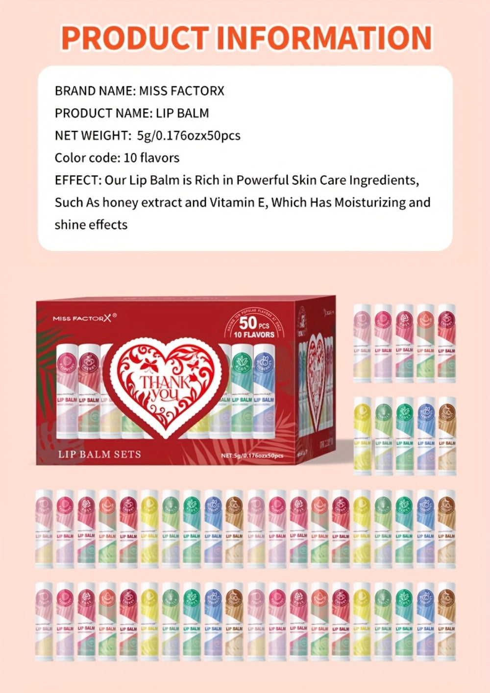 [Moisturizing Lip Balm Set] 50pcs/Box Moisturizing & Hydrating Lip Balm Set | Day and Night Use, Fruit Flavored Lip Care for Autumn-Winter Cracked Lips, Perfect Holiday Gift Choice, Unique Gift Pack