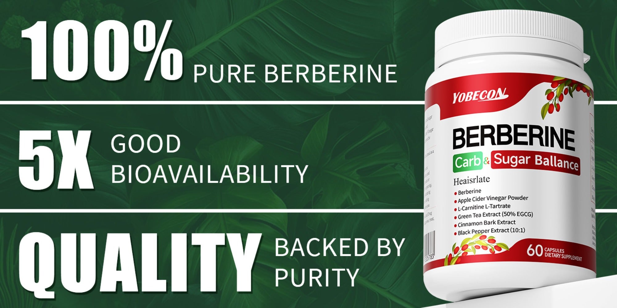Berberine Capsules with Apple Cider Vinegar, Cinnamon And Green Tea Extract, Supports Healthy Body Shape, Blood Sugar & Digestion, 1Bottle/ 2 Bottles, Suitable for All Ages, 60 Capsules
