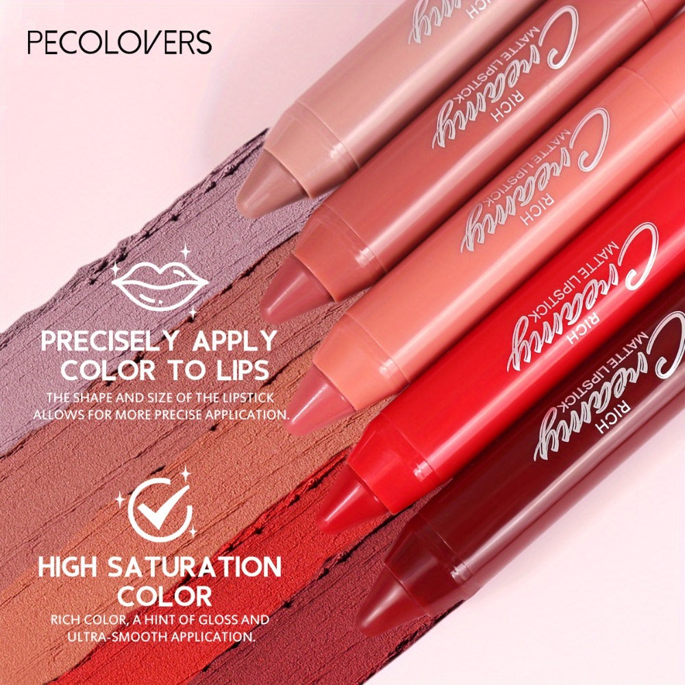 Matte Lipstick Pen Set 6PCS - Waterproof Long-Lasting Nude & Red Lip Color with Lip Liner, Non-Transfer Crayon Formula, Contour Lip Tint Makeup for Women, Sexy Matte Finish