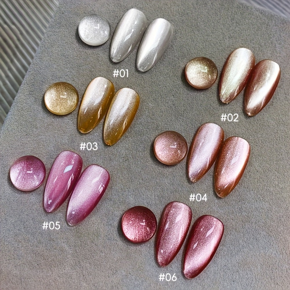 Cat Eye Gel Nail Polish 6 Colors Magnetic Holographic Reflective Rock Candy Soak Off LED UV Nail Art Set - Salon DIY Manicure Gift for Women