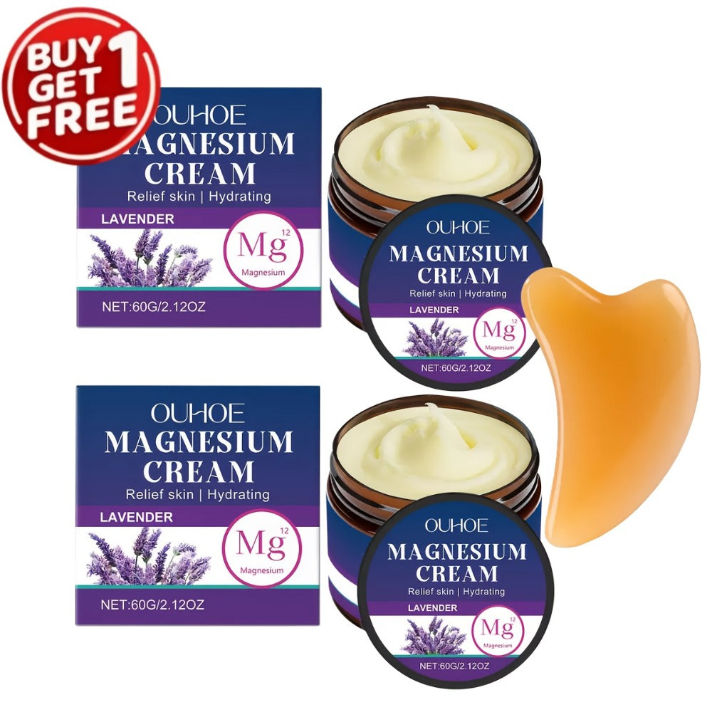 Purchase One And Receive Another for at No Cost, Featuring a Magnesium Cream for Body Massage, a Lavender Body Cream That Provides Long-Lasting Hydration, Enriched with Plant Squalane, a Moisturizing Formula Tailored for Athletes And Seniors