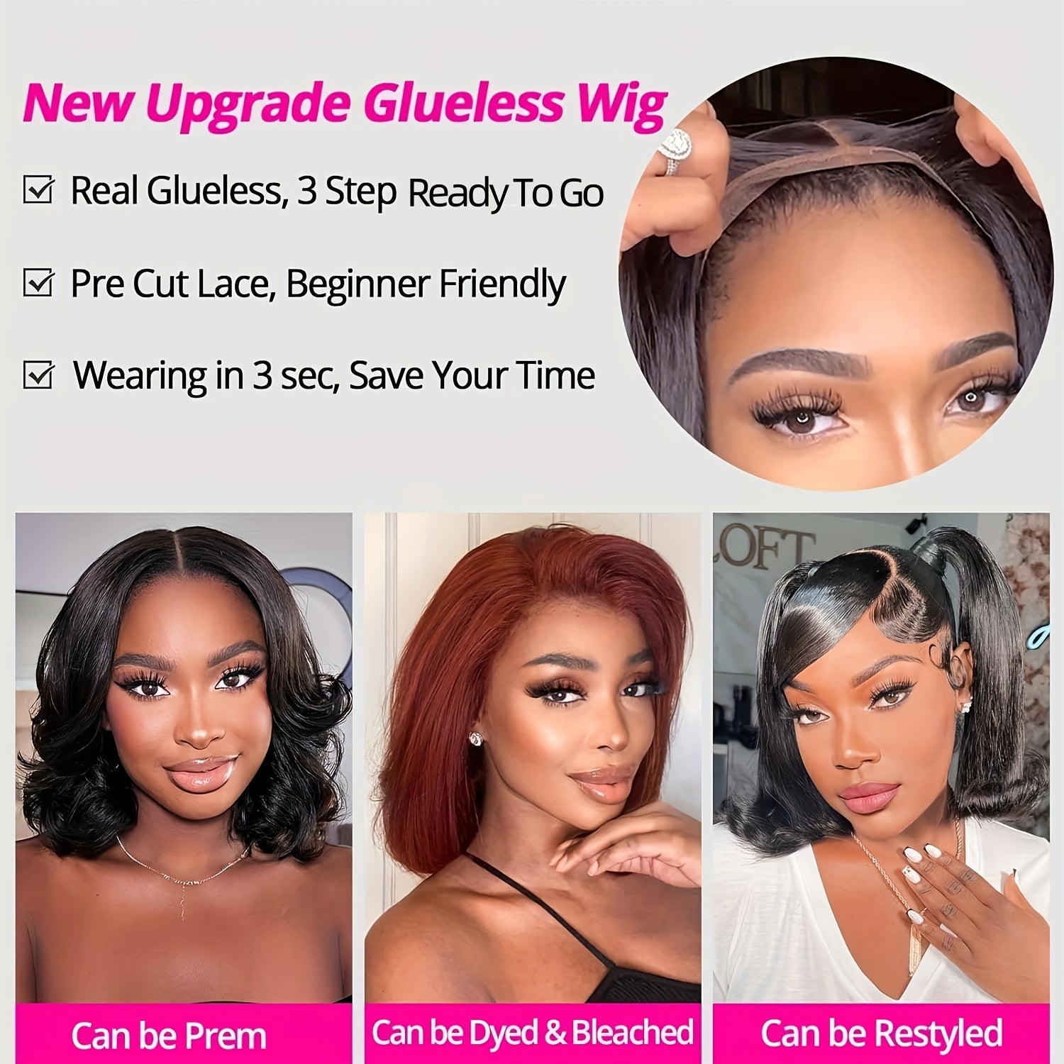 Wigs for Women Made of Human Hair, Featuring a Glueless Straight Bob Design with 4X4 HD Lace And 250% Density. These Wigs Are Easy to Wear, Pre-Plucked, And Have Pre-Cut Lace, Making Them Perfect for Daily Use, Parties, Music Festivals