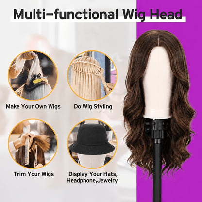 Mannequin Head with Adjustable Wig Stand Set - 22 Inch Reinforced Manikin Head for Wigs Cosmetology Hair Styling Practice Pink Black White
