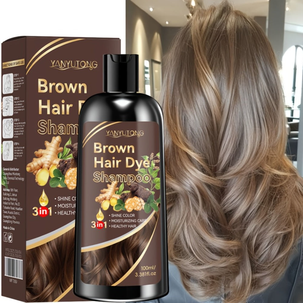 Hair Dye Shampoo Natural Plant Pigments – Covers Gray Hair Fast | 3.38oz Travel Size in Black, Brown & Chestnut Brown | Gentle, Moisturizing Color Shampoo