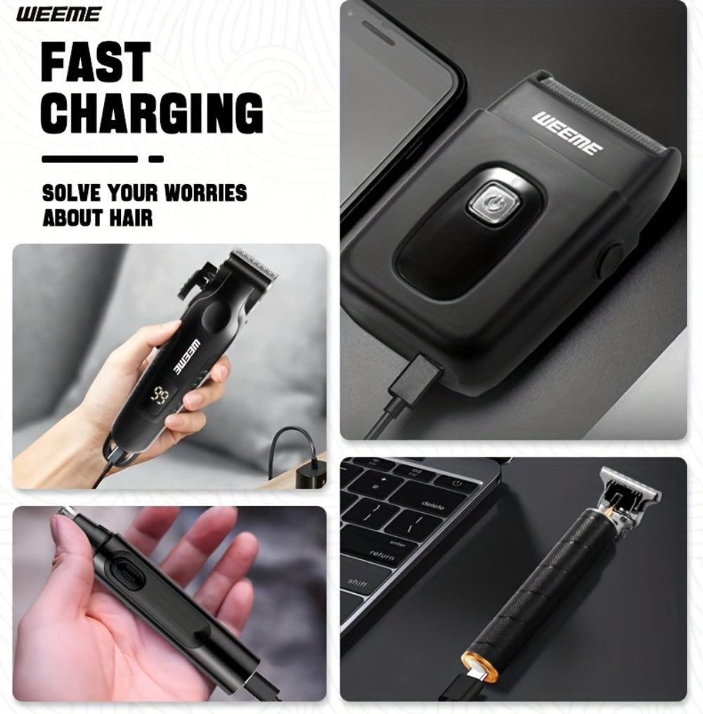 WEEME 1pc/2pcs/3pcs/4pcs Men's Grooming Kit - Professional USB Rechargeable Hair Clipper Set, Hair Clipper, Nose Trimmer, Electric Shaver, T9Detail Trimmer, Supports USB Charging, Includes Limit Combs, Perfect for Christmas Gift