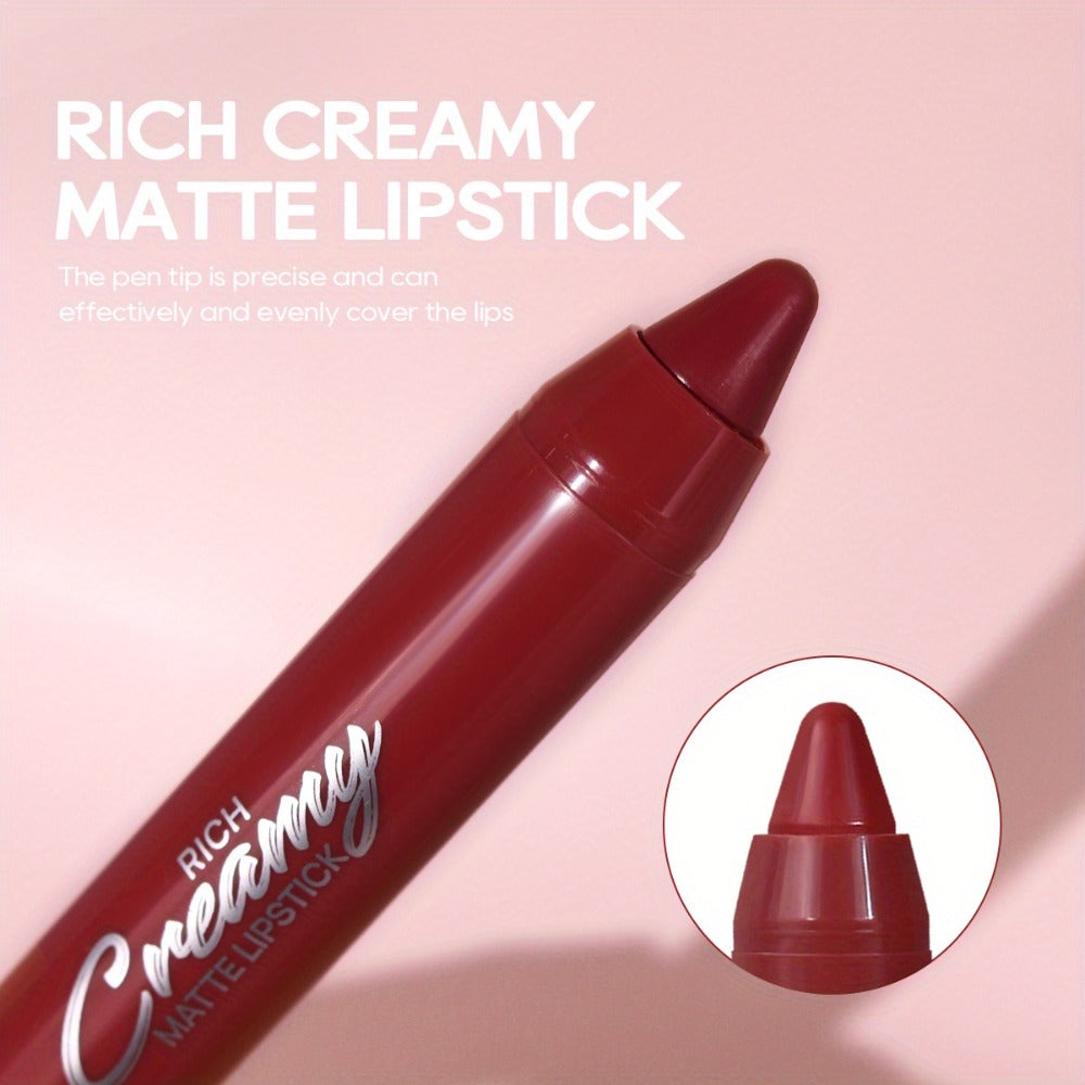 Matte Lipstick Pen Set 6PCS - Waterproof Long-Lasting Nude & Red Lip Color with Lip Liner, Non-Transfer Crayon Formula, Contour Lip Tint Makeup for Women, Sexy Matte Finish