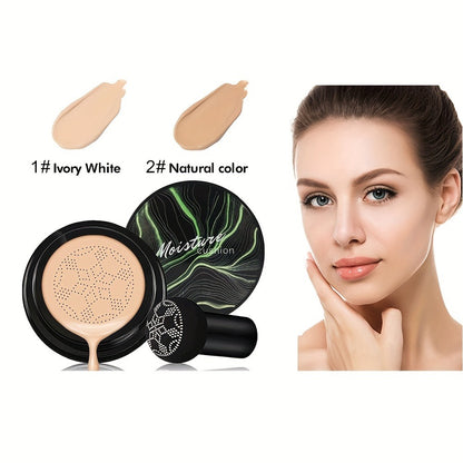 Air Cushion BB Cream 2pcs Mushroom CC Cream Hydrating Waterproof Long Lasting Foundation Pore Invisible Face Makeup - Beige & Light Medium Shades for Women