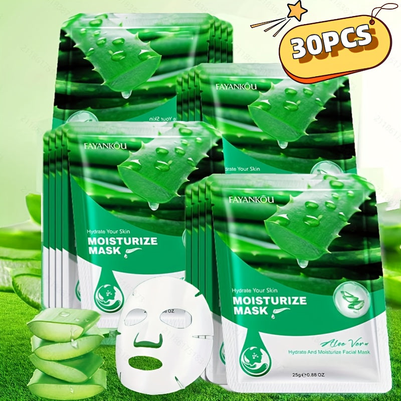 30pcs Of Aloe Vera Facial Mask, Spring And Summer Moisturizing Mask, Rich In Aloe Vera Essence And Glycerin, Moisturizing And Non Greasy, A Great Gift For Mom And Bestie