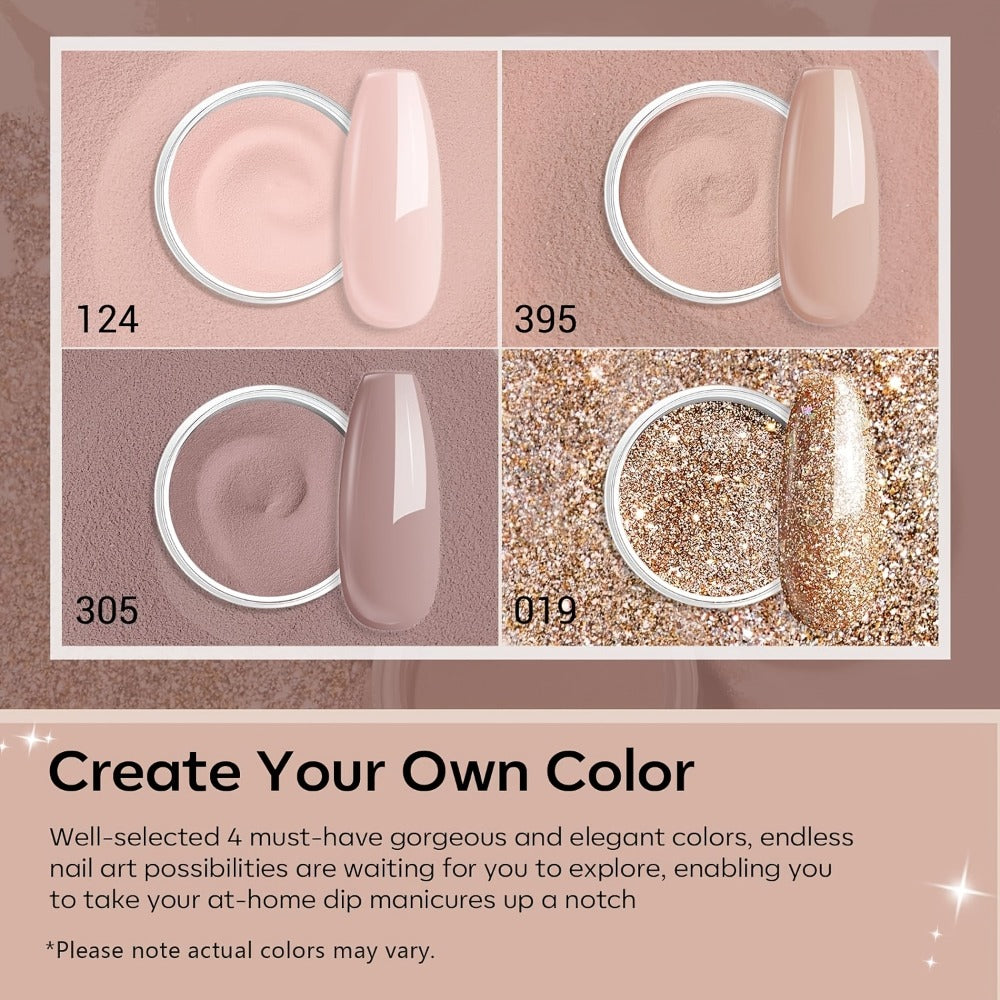11pcs Dip Powder Nail Kit for Beginners Featuring 4 Shades of Nude Skin Tones, Golden Glitter, And Neutral Acrylic Dipping Powder. Includes Base Coat, Top Coat, And Activator for French Nail Art, Making It a Perfect Gift for Mothers