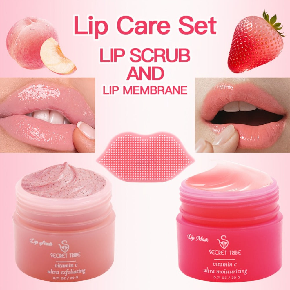 Three-Piece Lip Care Set from Secret Tribe: Includes Lip Balm, Exfoliating Scrub, And Lip Brush for Hydration, Exfoliation, And Enhancing Lip Color, Ideal for Skincare Enthusiasts with Natural Ingredients And Gentle Exfoliation