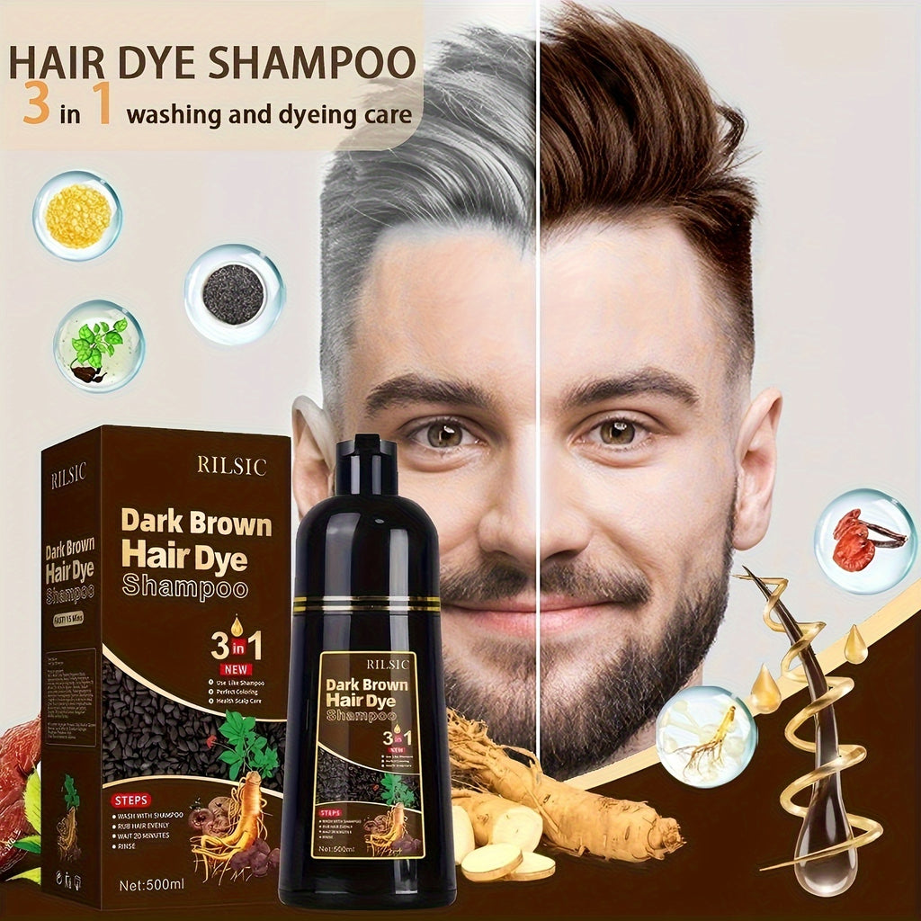 RILSIC 3pcs Hair Dye Shampoo 3-In-1 for Gray Hair, Long-Lasting And Herbal Ingredients Natural Shampoo Hair Dye Effect in Minutes Halloween Gift for Girlfriends/Boyfriends