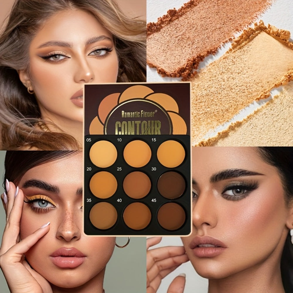 Contour and Concealer Palette 9 Colors Matte Waterproof Oil Control 3D Natural Makeup Effect Eyeshadow Foundation for All Skin Types