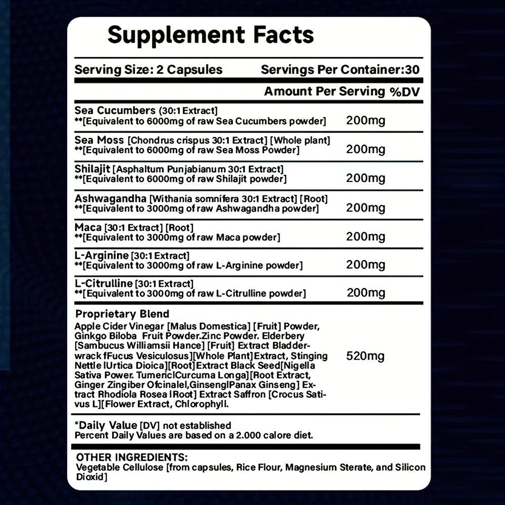 60 Ashwagandha Capsules Maca Capsules, Ashwagandha Maca Root Sea Moss Shilajit L-Arginine L-Citrulline;Assists with Stress, Mood, Supplement for Men And Women