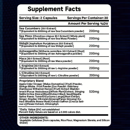 Ashwagandha & Maca Root Capsules with Sea Moss, Shilajit, L-Arginine & L-Citrulline – Stress Relief, Mood & Energy Supplement for Women and Men | Choose 60 or 120 Capsules | Daily Herbal Wellness Formula