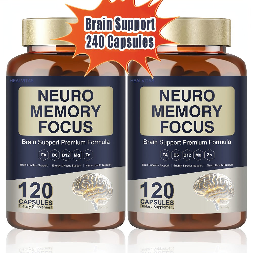 1/2/3pcs - Cognitive Brain Supplement for Memory & Focus-120 Capsules - Mental Clarity, Focus & Neuro Protection - Nootropic Blend with L-Tyrosine, Ginkgo Biloba, Bacopa Monnieri & Alpha GPC- Gluten Free - for Men & Women