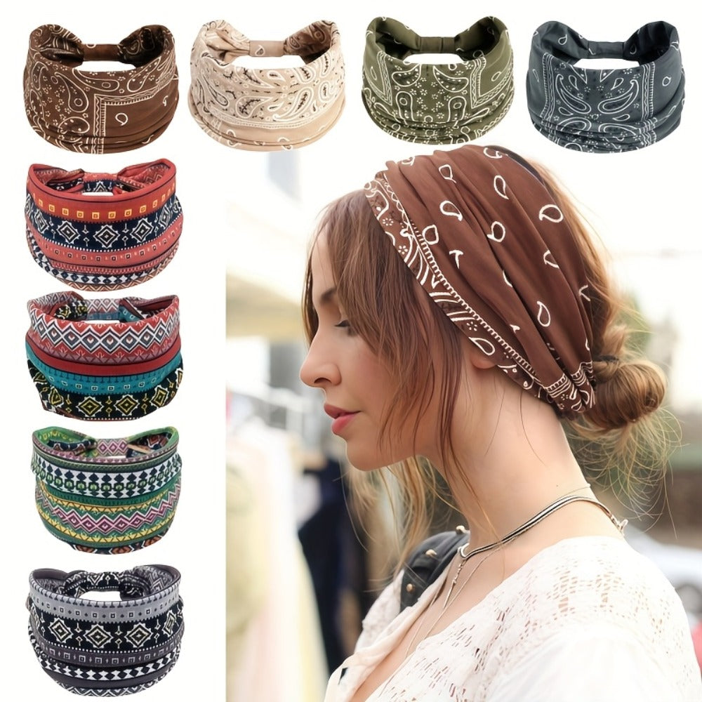 Headbands for Women 8 Pack Wide Floral Turban Head Bands Non-Slip Elastic Boho Hair Wrap for Sports Yoga Running Workout Sweatband Fashion Hair Accessories for Women Men Daily Use Gift Set
