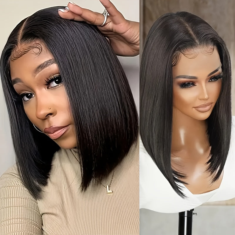 TIMOPOL Wig Short Bob Wig Human Hair 5x1 T Part Lace Front Wig, Human Hair for Women Middle Part Brazilian Straight Bob Wig, Human Hair Natural Color 180% Density