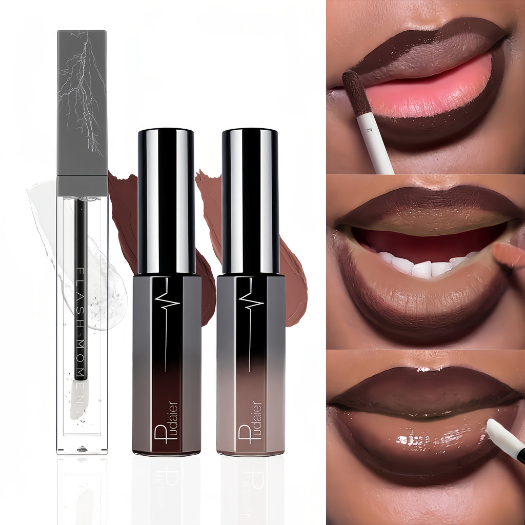 [Perfect Gifts] 3pcs Long-Lasting Matte Lip Gloss And Lip Oil Set - Waterproof Non-Stick Cup Velvet End. All Skin Types - Featuring Red And Purple Shades - Perfect Gifts for Any Style!