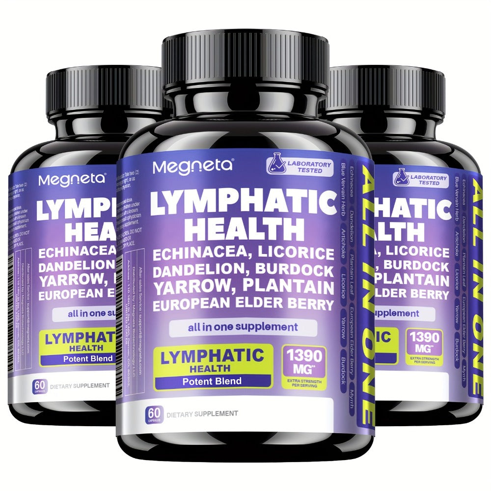 MEGNETA Lymphatic Health Supplement Capsules - Fluid Circulation & Balance, Antioxidant, Liver & Lymph System Health - Herbal Products Echinacea, Dandelion, Elderberry, Plantain Leaf, Blue Vervain, Artichoke, Burdock Supplement - 30 Servings