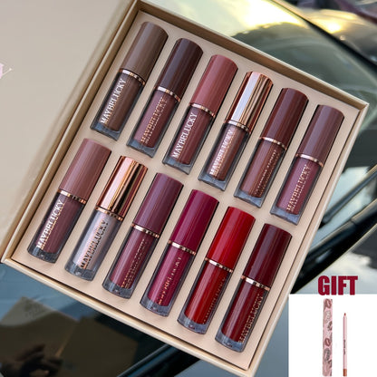 Velvet Matte Liquid Lipstick Set 12 Pcs - Book Style Gift Box, Long-Lasting Non-Transfer Shimmer & Nude Shades, Perfect Christmas & Valentine's Day Gift for Women
