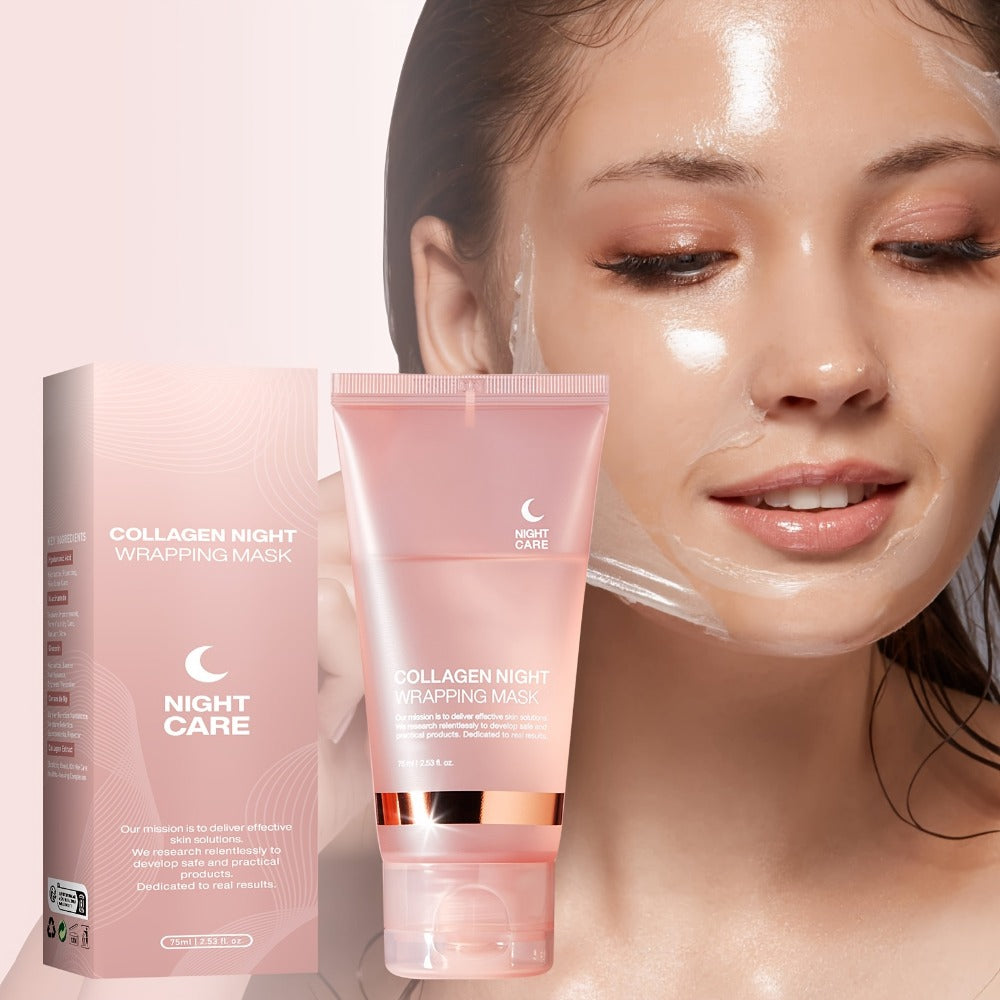 Collagen Night Wrap Mask, with Jelly Brush, Alcohol-free Mild, Deep Penetration, Nourish And Firm The Skin, Suitable for All Skin Types, Facial Glow And Luster, Halloween Christmas Valentine's Day Gift, First Choice