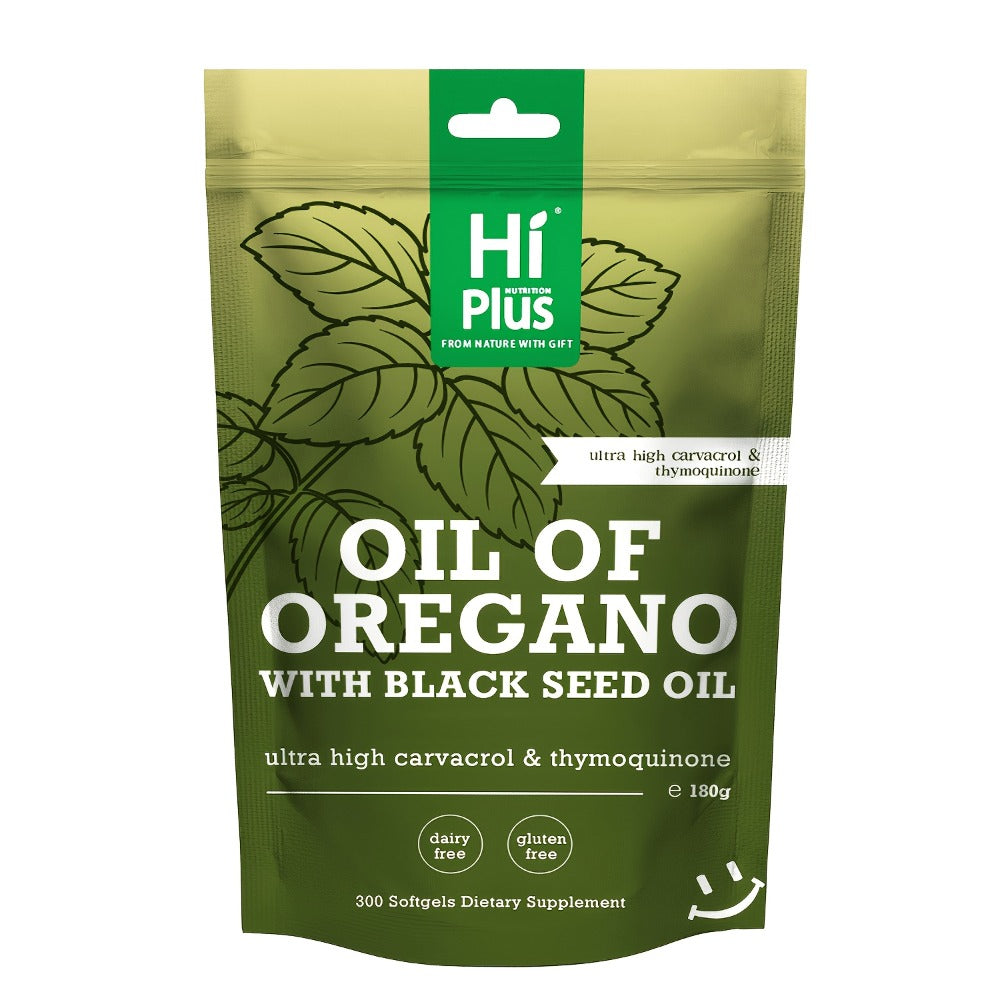 Hi Plus Oil Of Oregano Softgels 300 Count | 2-in-1 Formula With Black Seed Oil 200mg, 4X Strength Carvacrol & Thymoquinone | Plant-Based, Immune Support