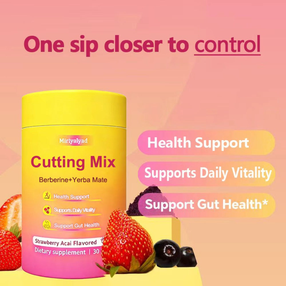 30 Strawberry Acai Flavored Sticks • Vegan Cutting Mix Dietary Supplement with Berberine And Yerba Mate • Natural Support • Gluten-Free • Dairy-Free • Perfect Family Gift