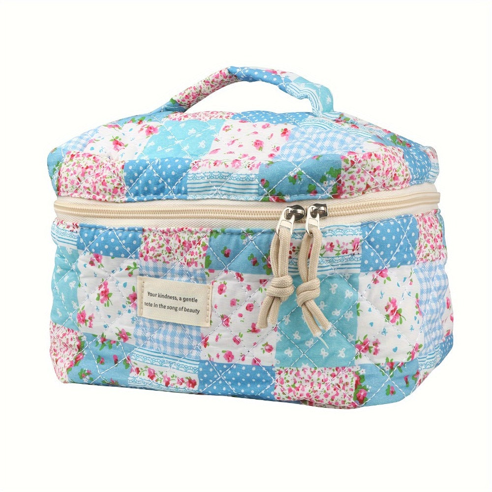 Cute Makeup Bag for Women (4 Pcs), Travel Cosmetic Bags, Quilted Coquette Aesthetic Floral Toiletry Organizer Bag