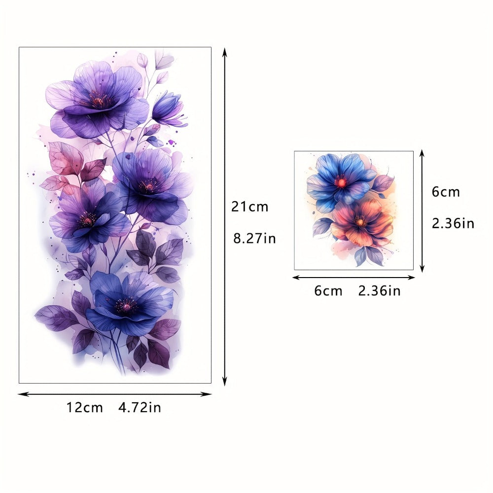 Flower Temporary Tattoos for Women 45 Sheets, 12 Large & 33 Small Realistic Watercolor Floral Fake Tattoo Stickers, Long Lasting Half Arm Body Tattoos Party Supplies Favors