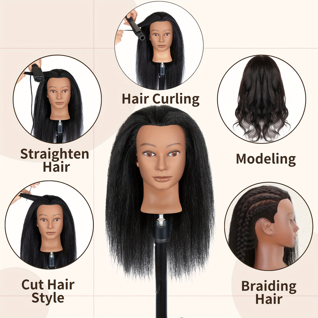 Premium Mannequin Head with Short Afro Curly Hair Human Hair for Hairdresser Practice Trainning Hair Additions with Free Clamp for Valentine'S Day Mother'S Day Spring Season Gift