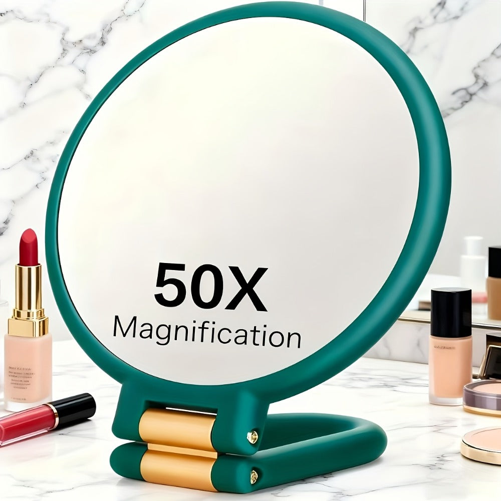1pc Of 50x Handheld Magnifying Double-sided Makeup Mirror, 1X/50X Zoom, 360° Adjustable Handle, Supports Handheld, Desktop Placement And Hanging Use, Double-sided Mirror Design
