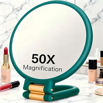 50X Magnifying Makeup Mirror Double Sided Handheld, 1X/50X Zoom Portable Compact Mirror with 360° Rotating Handle, Desktop Hanging & Hand Held Use — Black & White