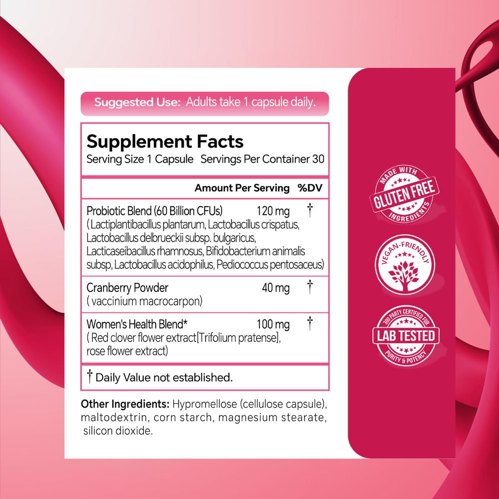 USLSHA Probiotics for Women Support PH Balance, Yeast Balance, V-Flora & Feminine Health with Women' s Health Blend & Cranberry Extract 60 Billion CFU, Vegan-friendly, 30 Capsules
