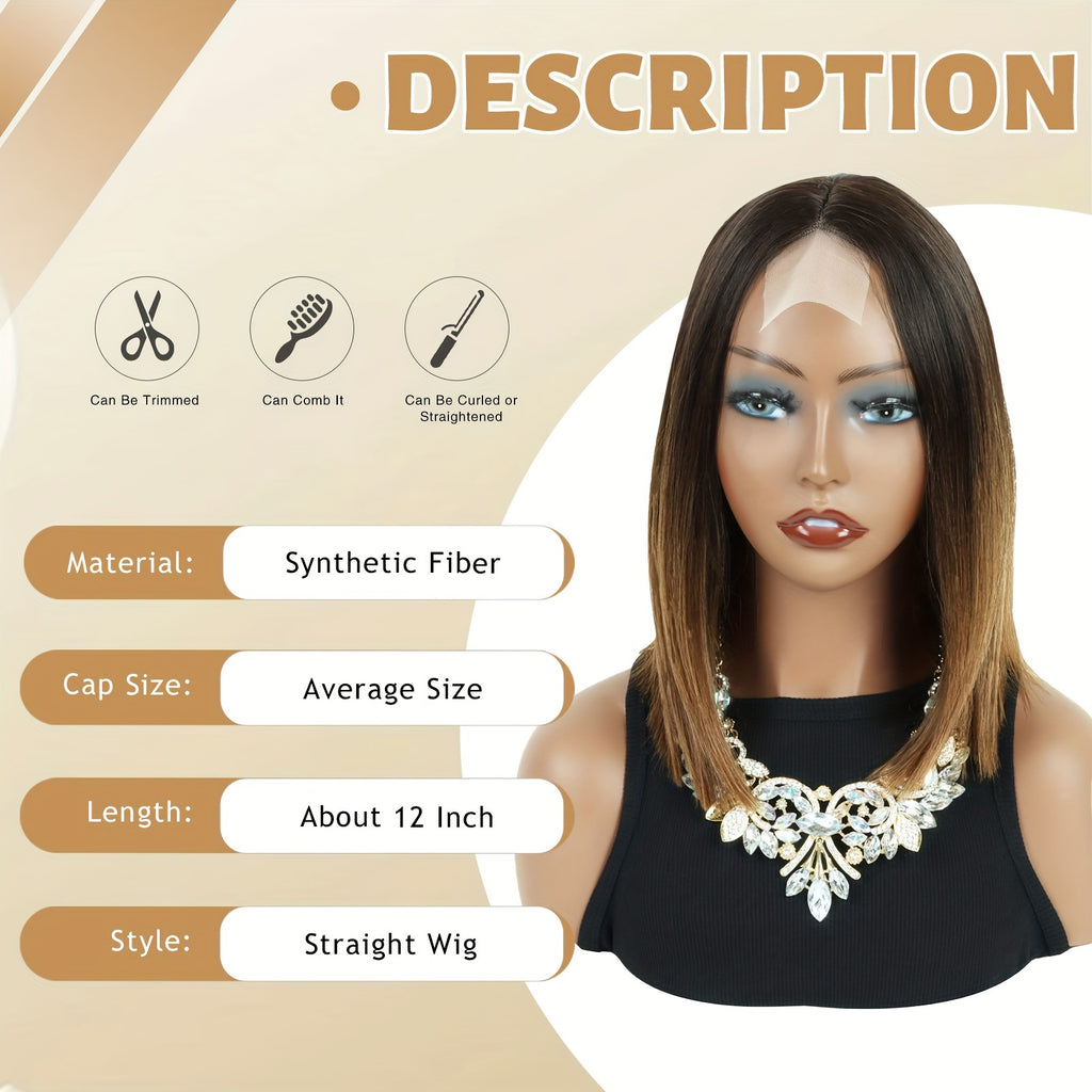 Black And Brown U Part Lace Bob Wigs 13*2 Ombre Brown Bob Front Wig 12 Inch Straight Hair Wigs Lace Front Synthetic Hair Wigs Merry Christmas Hair