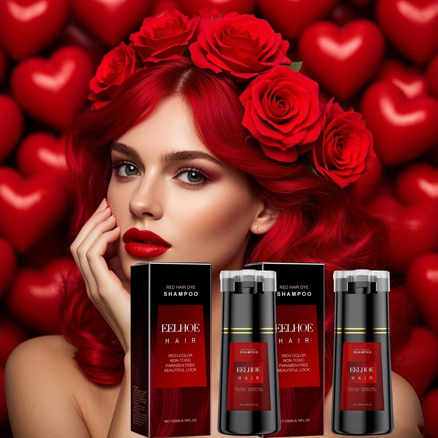 Red Hair Dye Shampoo 3-in-1 Color Moisturizing Cleansing - Easy At-Home Hair Coloring Shampoo for Vibrant Uniform Red Hair Soft Bright Finish Semi Permanent Hair Color 200ml 2 Pack