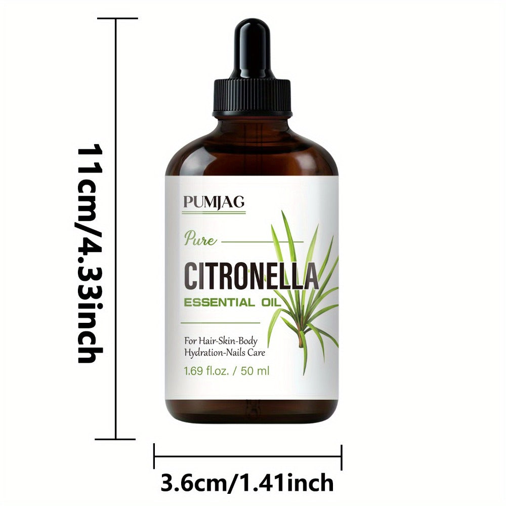 Citronella Essential Oil 50ml Pure Hydrating Body Massage Oil with Dropper - Non-Alcoholic Moisturizing Oil for Face Hair Nails Dry Skin Care All Skin Types Adults