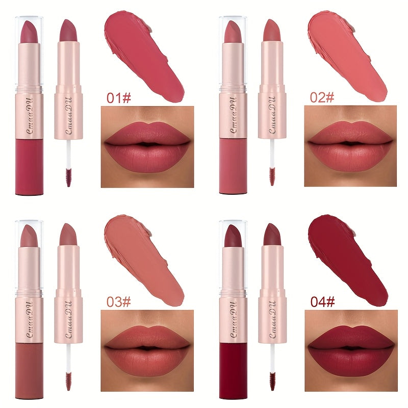 4pcs/set 2-in-1 Matte Lipstick Lip Gloss, Durable Easy To Apply Comfortable Wear For All Day Use, Perfect Valentine'S Day Gift, Ideal Gift For Women