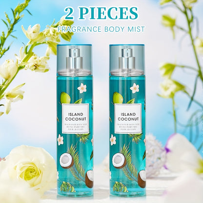 Body & Hair Fragrance Mist for Women 2pcs Set L1ong Lasting Fruity Perfume Spray 8 fl oz Pineapple Coconut Peach Strawberry Watermelon Scents Daily Dating Party Gift