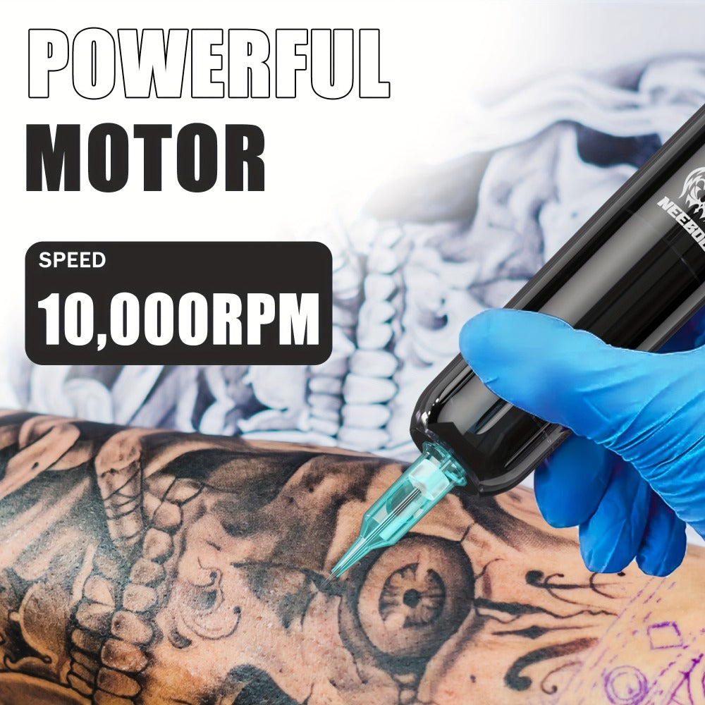 Wireless Tattoo Machine Kit Neebol with Screen Display 6-Hour Battery 10 Red Cartridge Needles 7 Inks Practice Skin Complete Tattoo Pen Gun Set for Beginners Artists Body Art