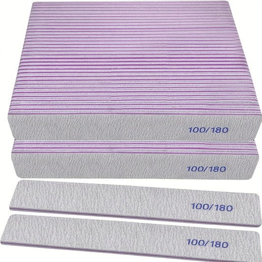Nail Files 50 Pack 100/180 Grit Double Sided Emery Boards for Natural & Acrylic Nails, Professional Fingernail Filer Set Reusable Manicure Tools for Women, Rectangular Shape Gray