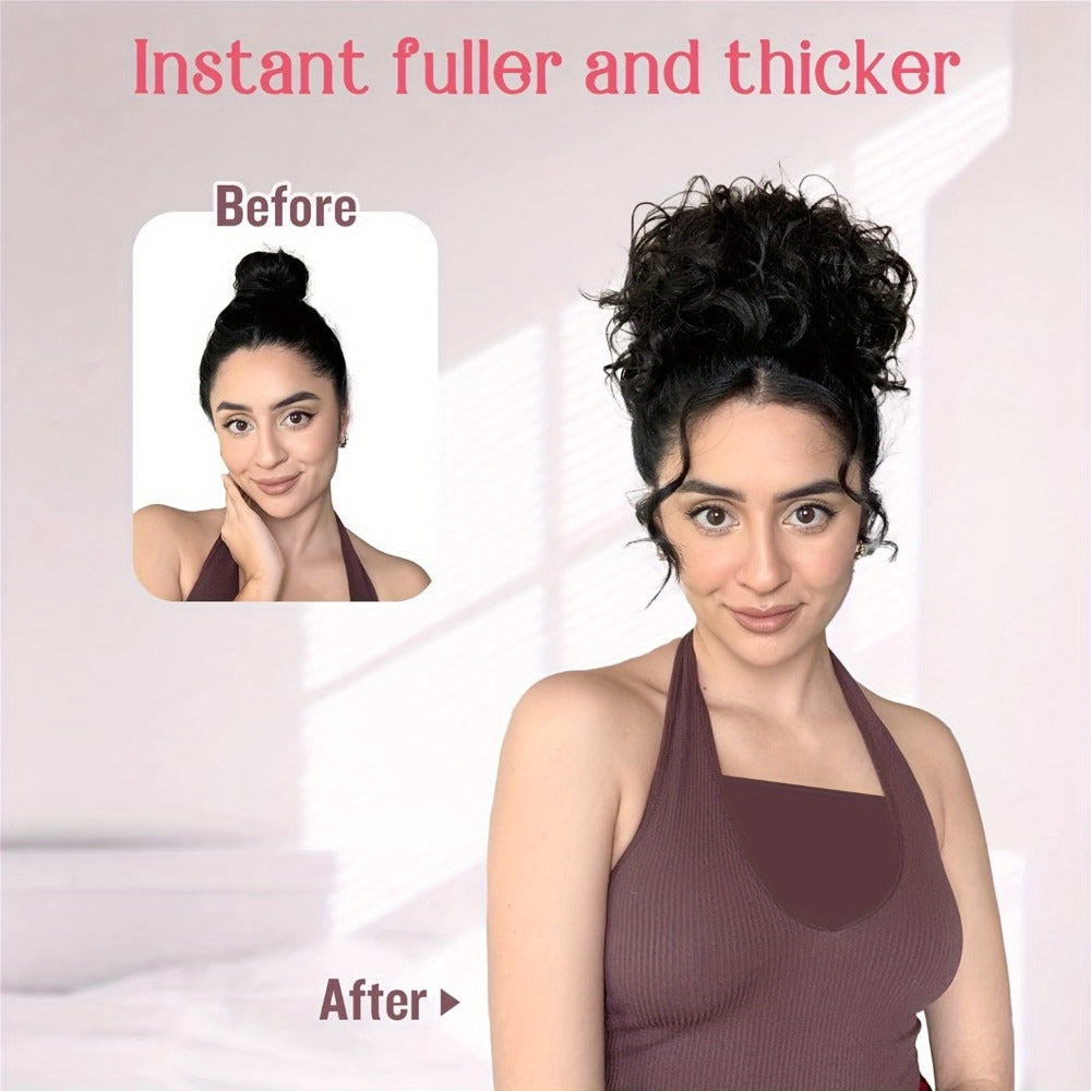 Messy Bun Hairpiece Drawstring Loose Curly Clip In Hair Extension Scrunchie Fake Bun Ponytail Updo Women 10 Inch Thick Voluminous Brown Dark Blonde All Hair Types