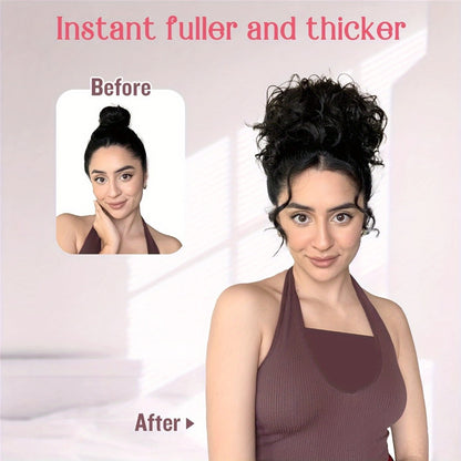 Messy Bun Hairpiece Drawstring Loose Curly Clip In Hair Extension Scrunchie Fake Bun Ponytail Updo Women 10 Inch Thick Voluminous Brown Dark Blonde All Hair Types