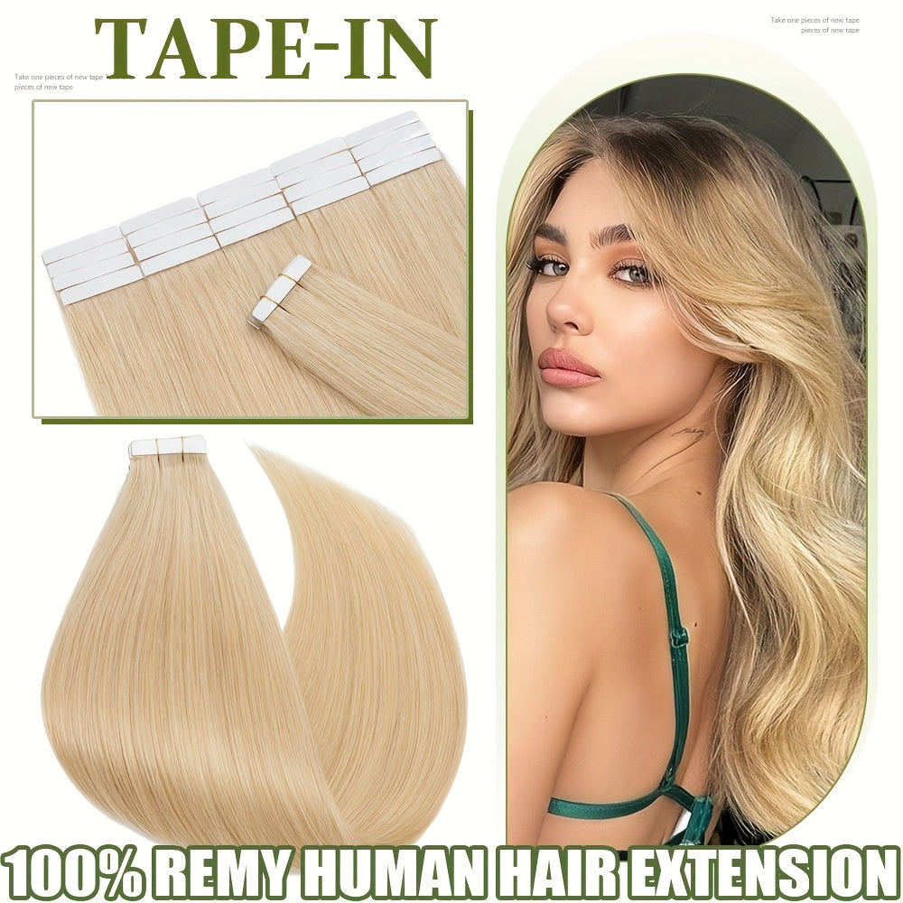 10pcs (10pcs Each) Brazilian Remy Human Hair Tape-In Extensions - Natural Straight Hair 12" 14" 16" 18" 20" 22" 24" Lengths, Invisible Tape-In Weft, 100% for Men &, Blonde/Brown/Blonde Ombre Highlights (Seamless Blending