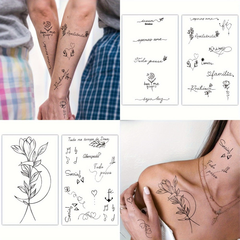 30pcs of Waterproof Temporary Tattoos Featuring Realistic Floral And Letter Designs Suitable for Everyone