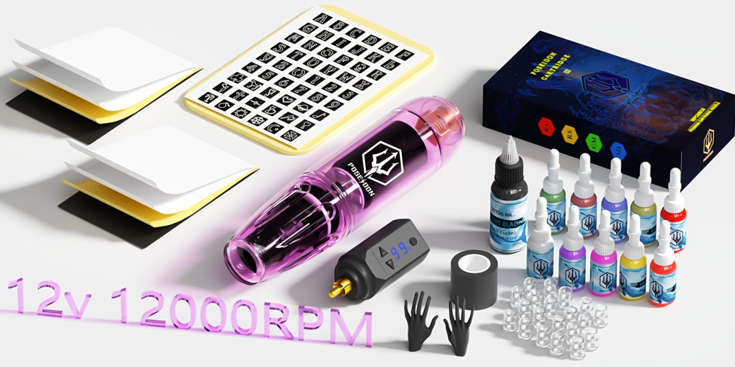 Tattoo Pen Machine Kit Wireless Rotary Tattoo Gun with LED Display Coreless Motor Complete Tattoo Kit with Cartridge Needles Power Supply for Beginners & Professional Artists